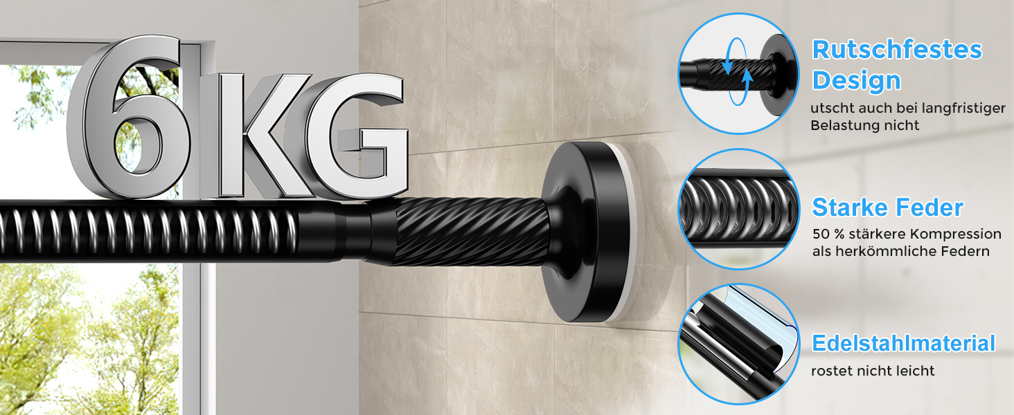 Штанга для штор без свердління AIZESI 100-230 см, Ø 25 мм, телескопічна - для вікон, душу, балкону (чорний)