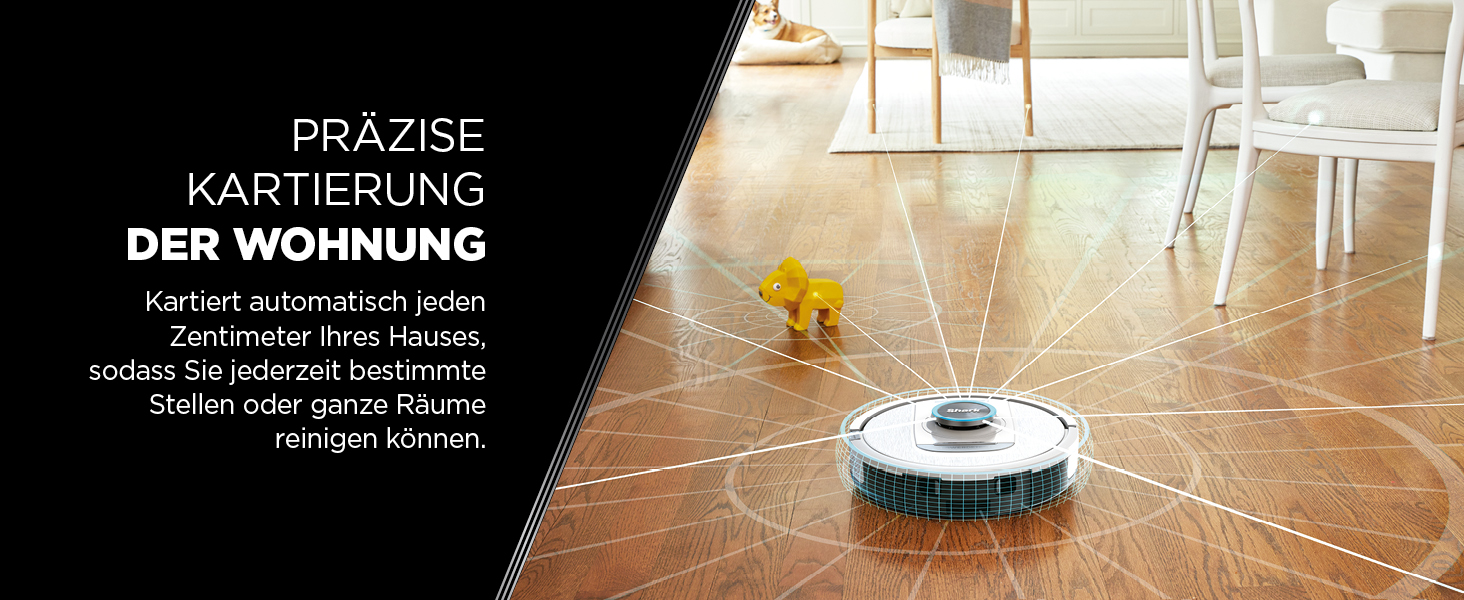 Робот-пилосос Shark PowerDetect з базою самоочищення, самостійно спустошується до 60 днів, для шерсті тварин, килимів та твердих підлог, з 3D- та LiDAR-навігацією, 14,5 см заввишки, білий