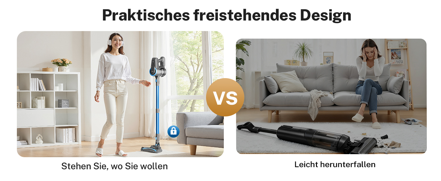 Бездротовий акумуляторний пилосос 25000Pa, 175W, 50хв, з антизаплутувальною насадкою та самостійним паркуванням, легкий ручний пилосос для прибирання килимів, твердих підлог та шерсті тварин, блакитний