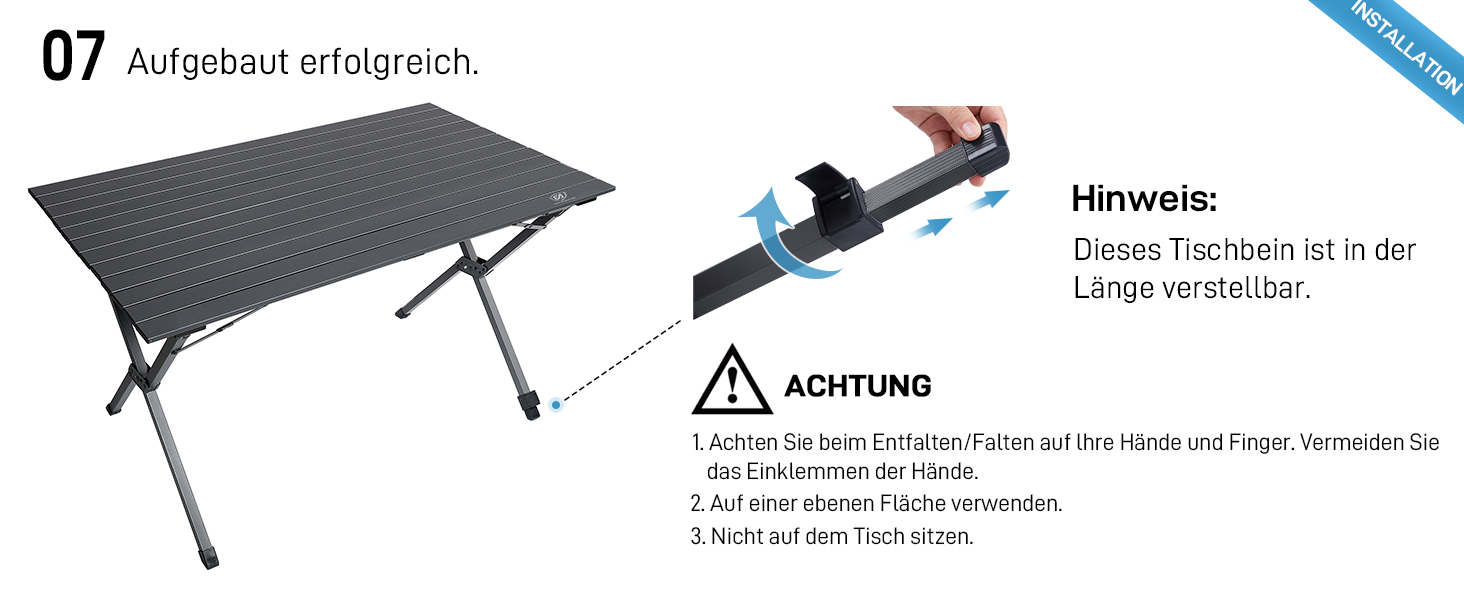 Розкладний туристичний стіл EVER ADVANCED 120x70 см, алюміній, 100 кг, сірий