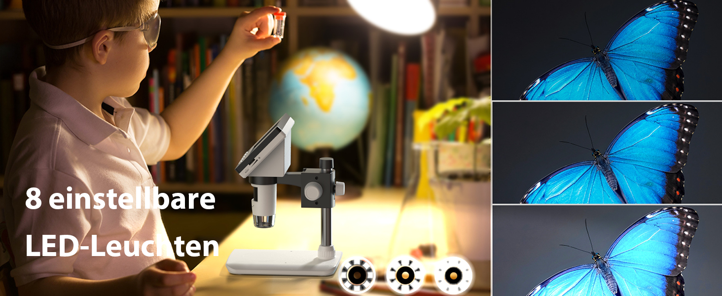 Цифровий мікроскоп AOPICK з LCD екраном, 50X-500X, 4.3 дюйми, 1080P, USB, 8 LED, для дорослих/дітей, сумісний з MacOS Windows (білий)