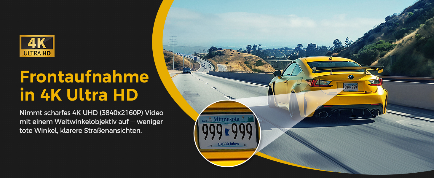 Відеореєстратор GKU Dashcam Auto: 4K+1080P, WiFi 2.4/5GHz, SD 64GB, Паркувальний режим, Нічне бачення, WDR, 170° Кут огляду, G-сенсор, Циклічна запис, Керування через APP, Чорний