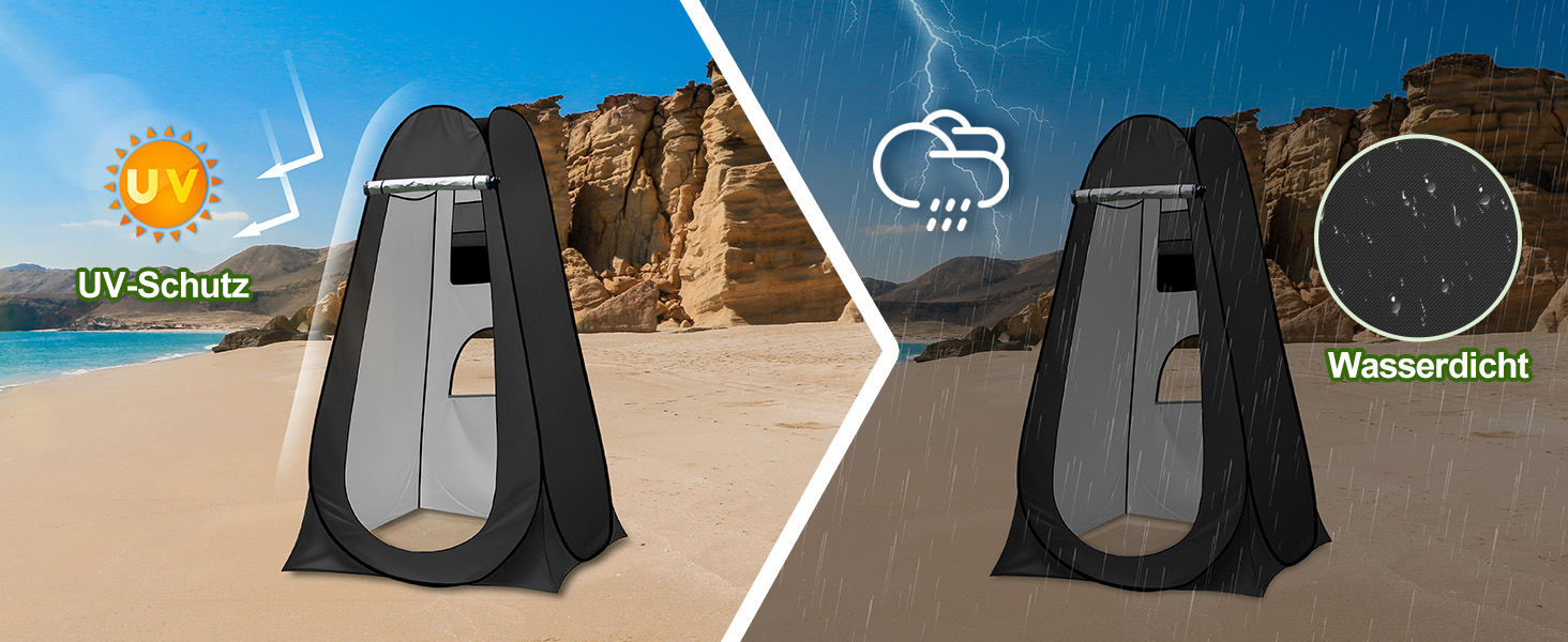 Charmofun Pop Up Shower Tent - Portable Camping Toilet & Changing Tent with UV Protection - Black