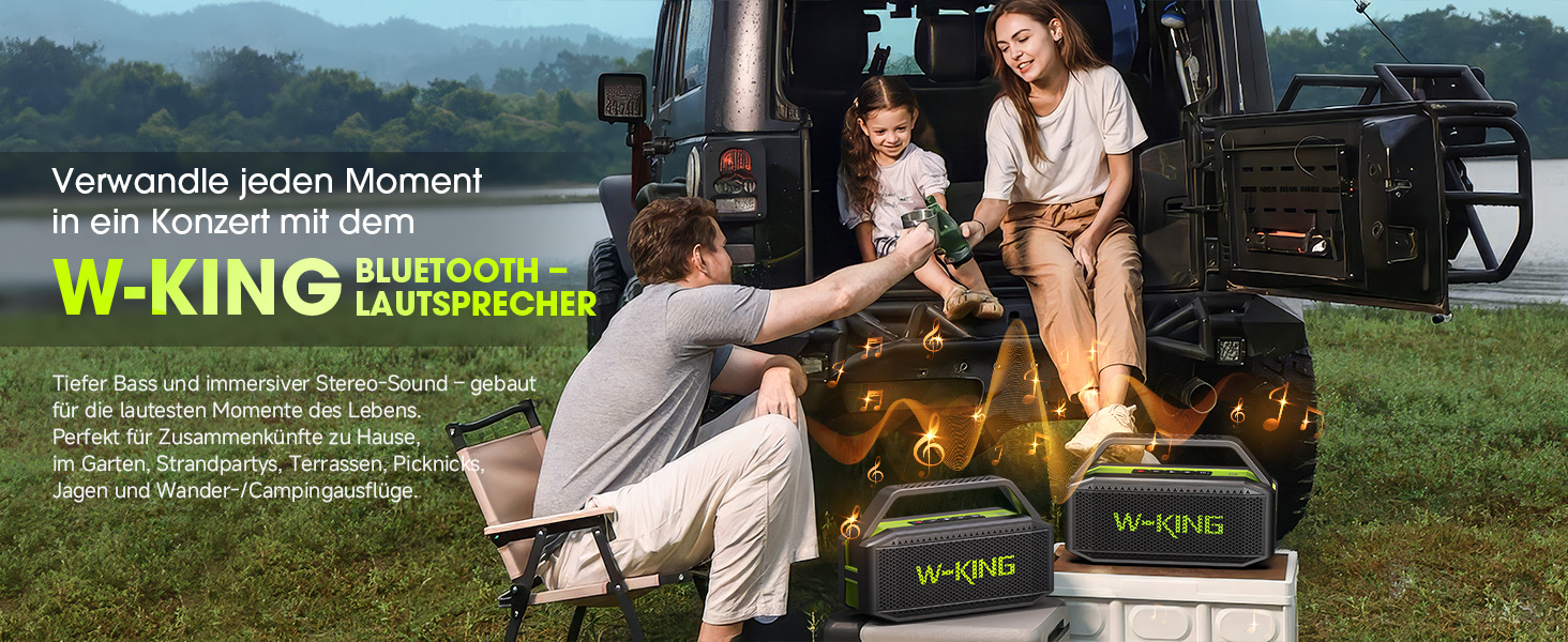 W-KING Bluetooth колонка 100W (60W) IPX6, портативна, глибокий бас, до 40 годин, TF/AUX/EQ, зелена