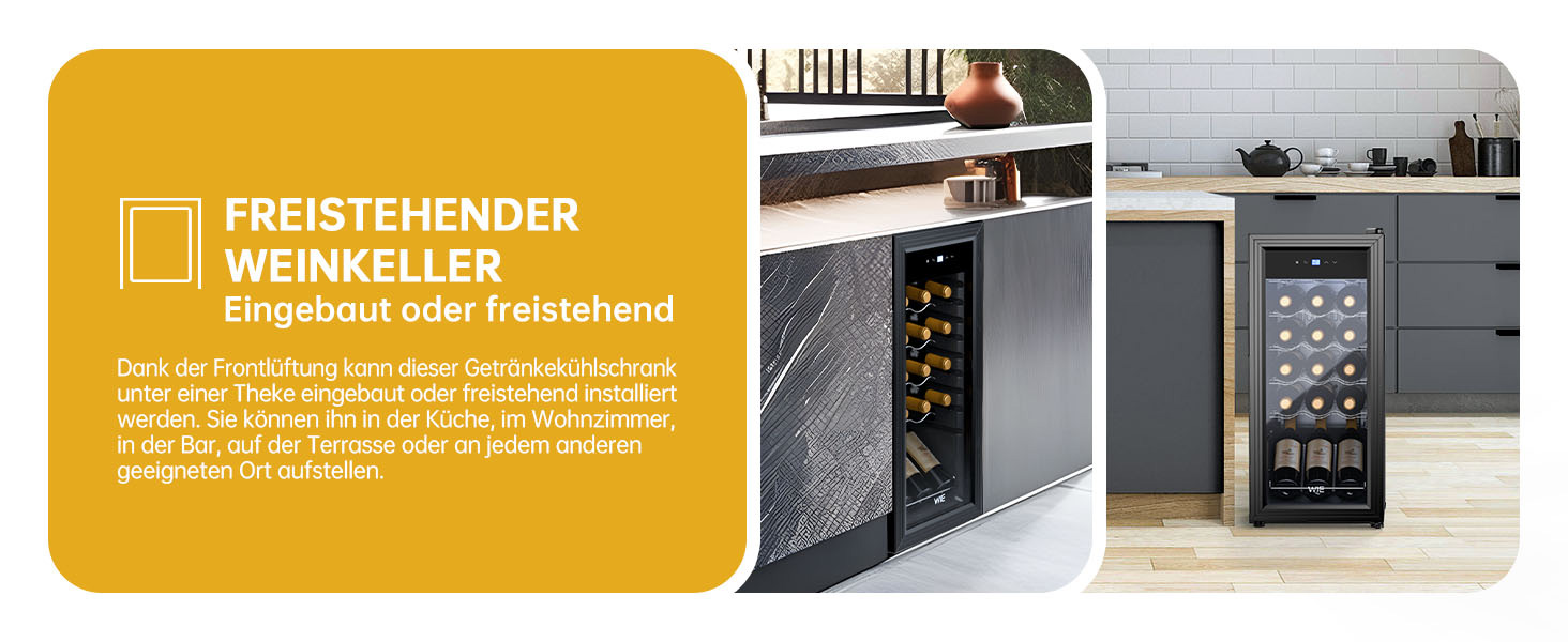WIE 33L 1-Zone Wine Cooler Fridge - Compact Wine Refrigerator with Glass Door, LED Touch Panel, Anti-UV Protection (18 Bottles)