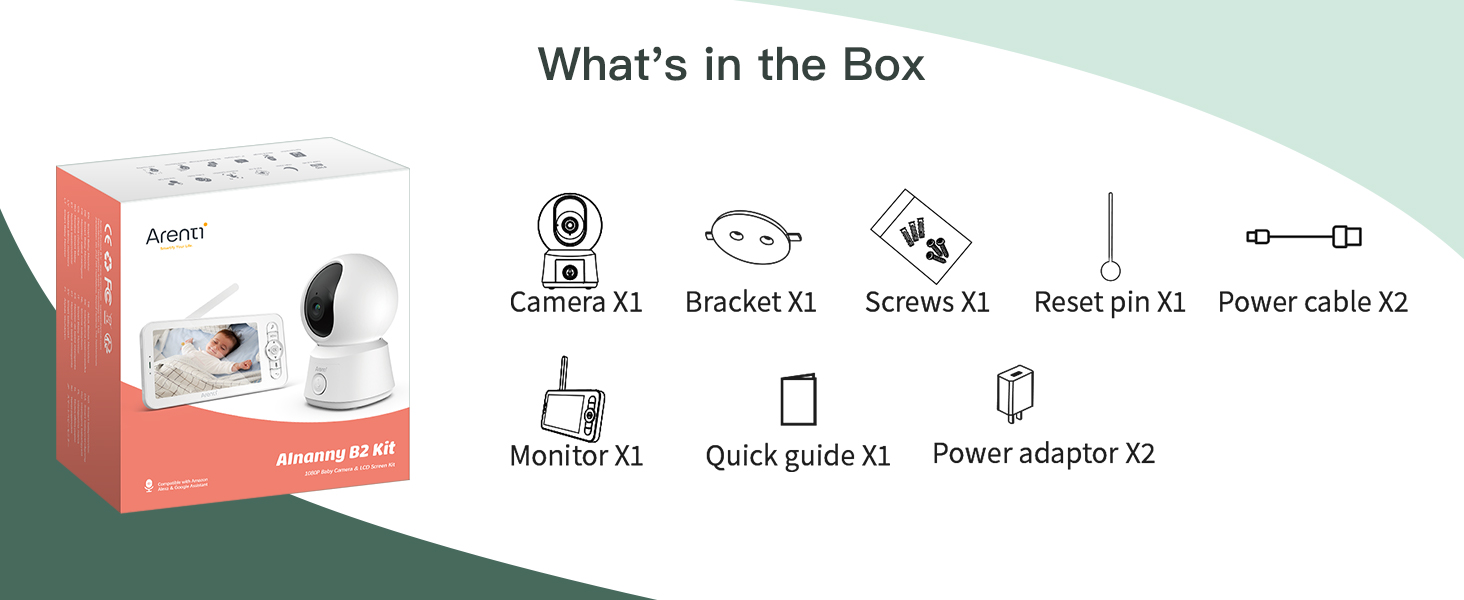 Дитячий відеомонітор Arenti з камерою та додатком, 5' дисплей, 1080P, PTZ, датчик температури, колискові, нічне бачення, 2-сторонній аудіо, VoX, автоматичне відстеження B2