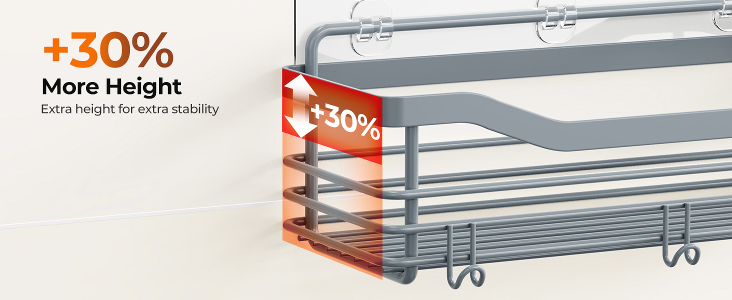 Набір душових корзинок Orimade з 5 гачками, 3 шт. (чорний, сірий) - без свердління, нержавіюча сталь SUS304