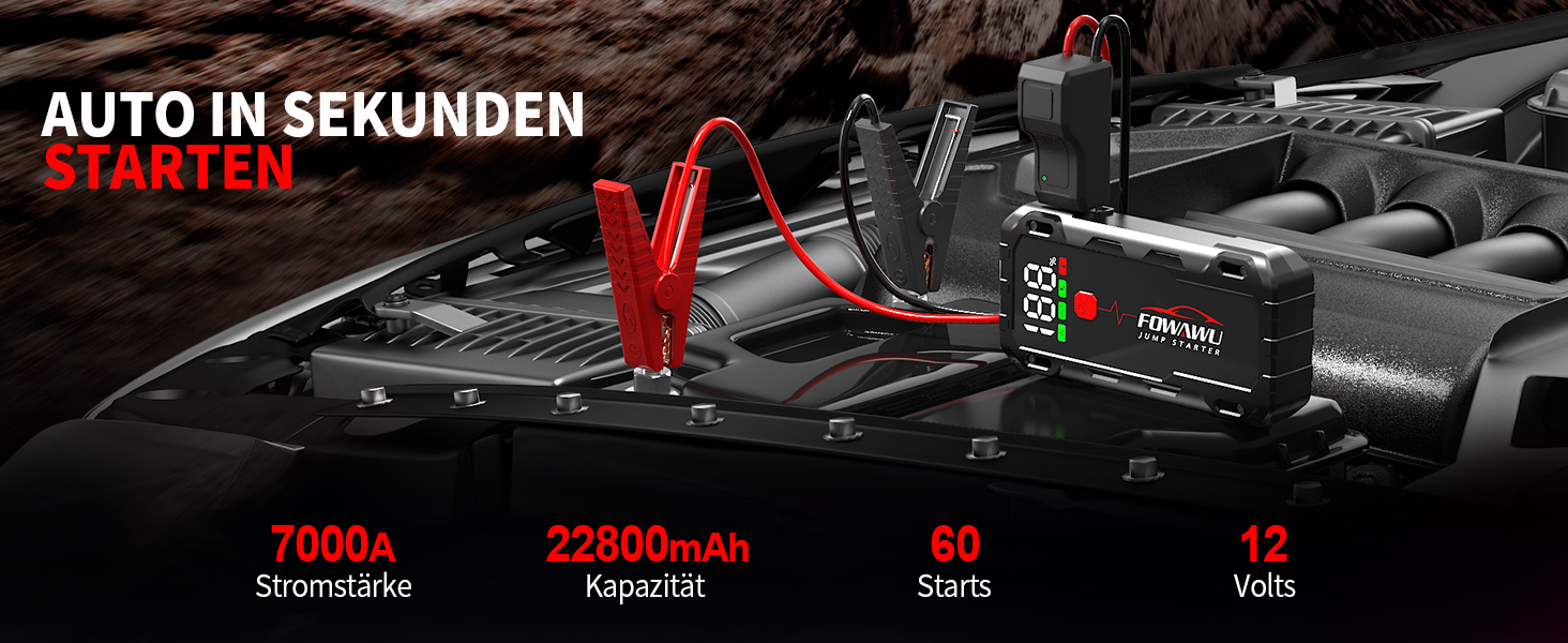 Powerbank FOWAWU 7000A 22800mAh з автостартом та LED-ліхтариком для автомобіля, мотоцикла, газонокосарки