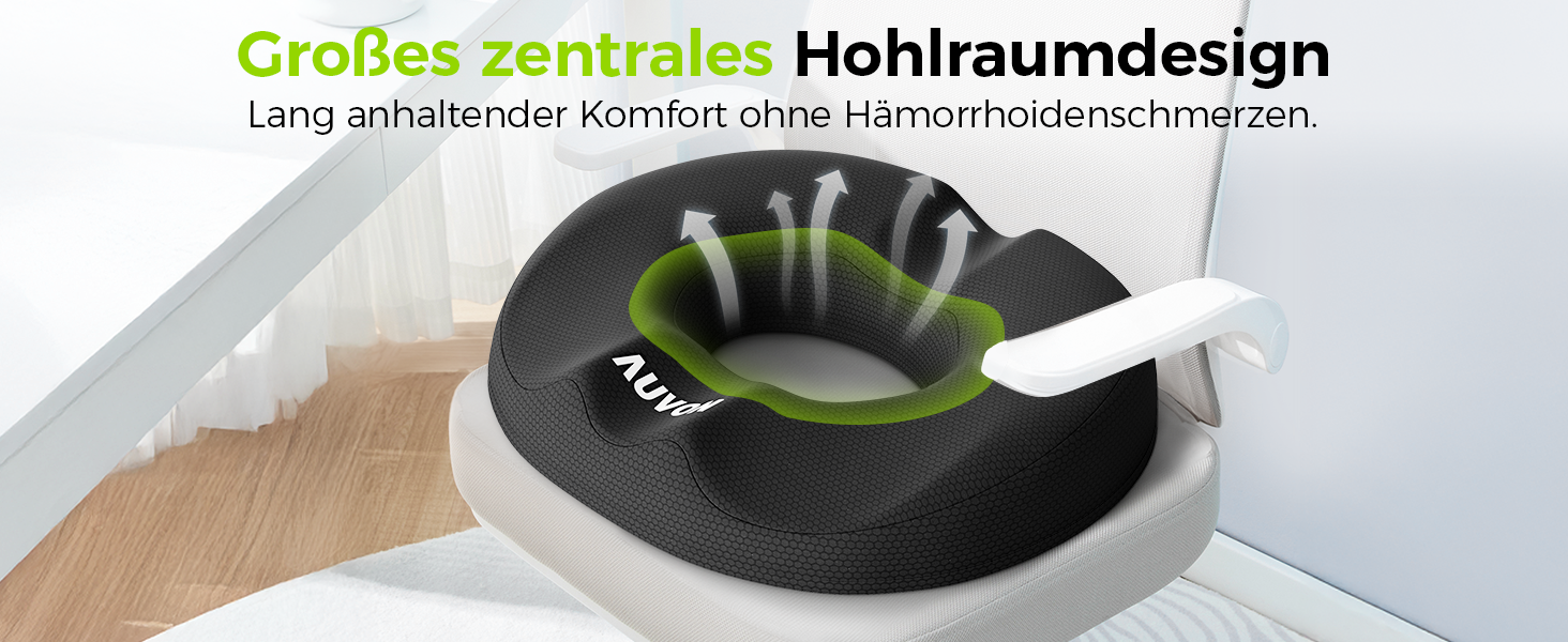 Ортопедична подушка для сидіння AUVON кругла з подвійною U-подібною формою та нахилом для полегшення навантаження на стегна, подушка для геморою, офісне крісло, автомобіль, сидіння, підвищує комфорт сидіння, покращує кровообіг, полегшує куприк