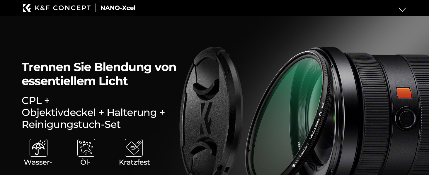 Поляризаційний фільтр K&F Concept 82mm CPL HD з багатошаровим покриттям Nano-Xcel (з кришкою об'єктива)