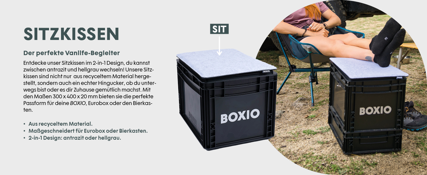 BOXIO SOLO: Пластикова ящик з кришкою 40x30x28 см, для зберігання, транспортування, кемпінгу, човна, гаража або саду, стелажна, сумісна з іншими євробоксами