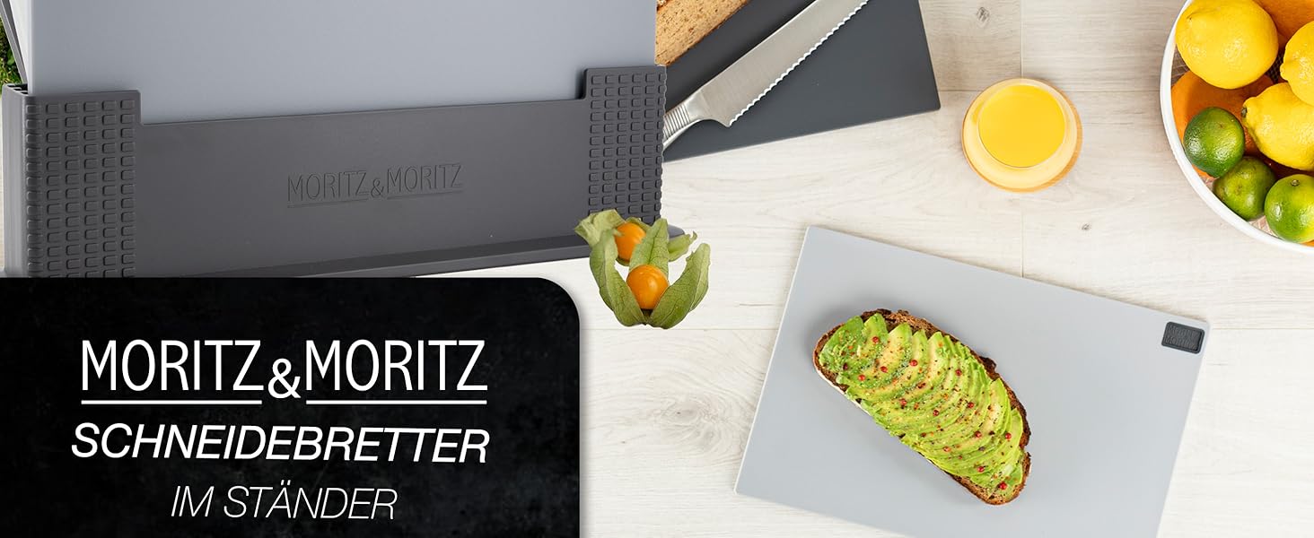 Набір обробних дощок Moritz & Moritz, 3 шт, пластик, 32x22 см, зі стійкою, для кухні, великий розмір, підходить для посудомийки, гігієнічний