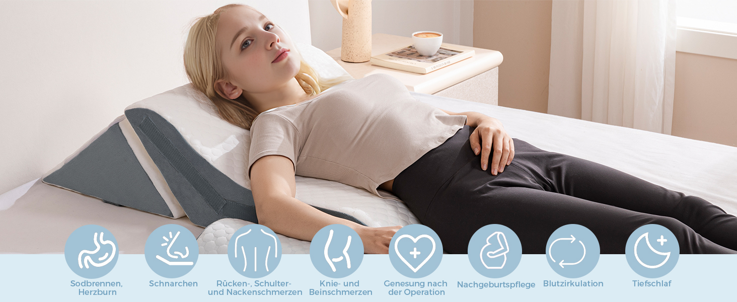 Ортопедичний набір подушок-валиків 3-в-1 для підтримки ніг, колін, профілактики апное та болю в спині. З піною з пам'яті.