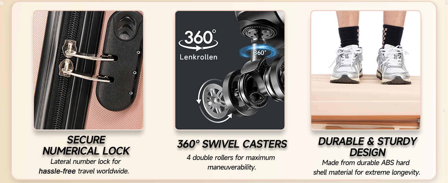 Набір валіз Boleedy 3шт (55/66/76 см), Trolley, жорсткий корпус, 360° обертання, тихі колеса, телескопічна ручка, темно-зелений