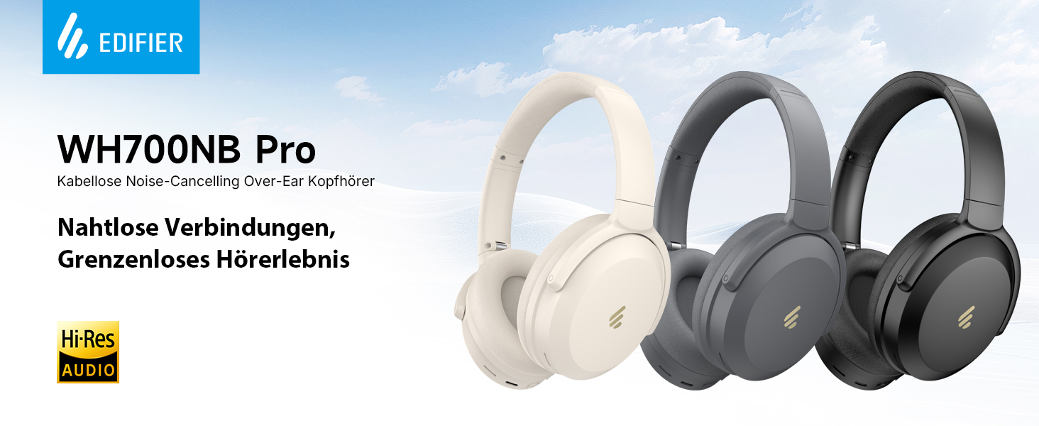 Edifier WH700NB Pro: Бездротові навушники з активним шумозаглушенням (-43dB), Hi-Res Audio, Bluetooth V5.4, AI-дзвінки, швидка зарядка, складні - Чорний