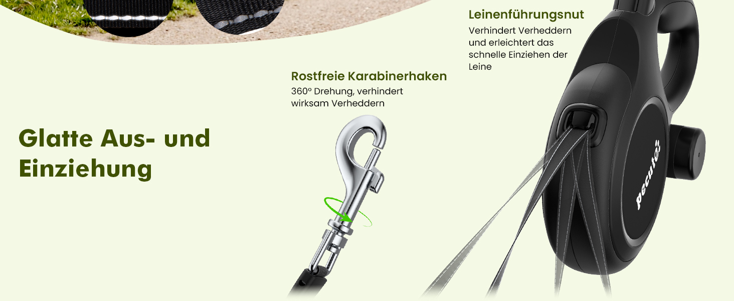 Рулетка для собак Pecute 8м, бісостійка, з набором для збору відходів, 360° антизаплутування, для собак середніх та великих (15-50кг), зелена