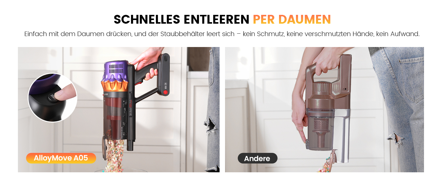 Бездротовий акумуляторний пилосос AlloyMove A05: 50000Pa, 550W, 80 хвилин, LED-дисплей, антизаплутана щітка, 7-ступенева фільтрація, для тварин, твердих поверхонь та килимів