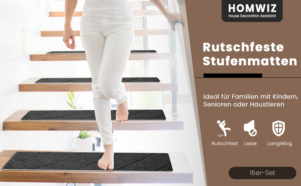 Килимочки на сходи без самоклеючого шару, 15 шт., антиковзаючі, нарізаються, багаторазові, для захисту дітей, літніх людей та домашніх тварин (темно-сірий, 55 см x 19 см)