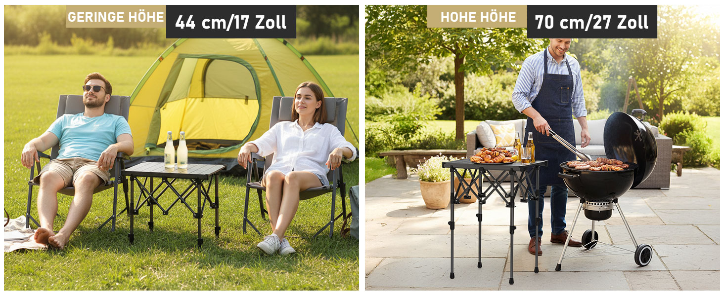 Складний кемпінговий стіл Anbte алюмінієвий 67x58 см, регульована висота (44/70 см), вантажопідйомність до 150 кг, з сумкою для зберігання - для пікніка, саду, балкону