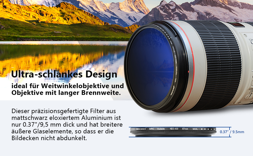 NEEWER 67mm Змінний ND-фільтр ND2-ND400 (1-9 ступенів), сірий фільтр, нейтральний фільтр, багатошарове покриття, водонепроникний та стійкий до подряпин