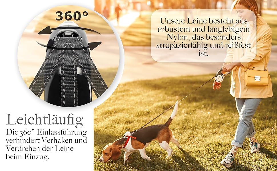 Рулетка для собак середніх та великих (до 50 кг) з відбиваючими смугами, надійний гальмо, поворотний карабін, нейлоновий ремінь, ергономічна ручка, розмір L