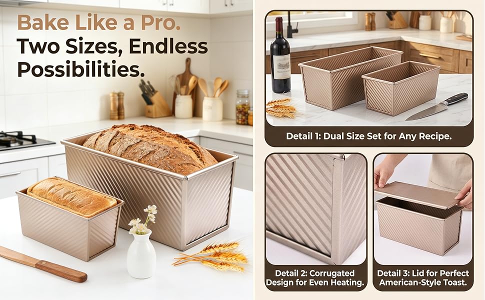 Форма для випічки хліба Toastbrot 2 шт (1000г + 450г) з кришкою, антипригарна, 32x12x12 см та 20.8x11.8x11 см