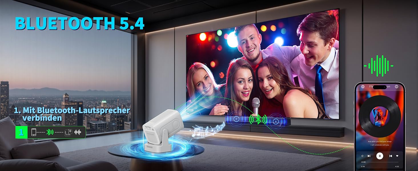 4K проєктор Beamer Full HD 1080P Android: портативний міні-проєктор з WiFi 6, Bluetooth 5.2, 270° обертанням, підтримкою PC/HDMI/USB, з пультом та мишкою, білий
