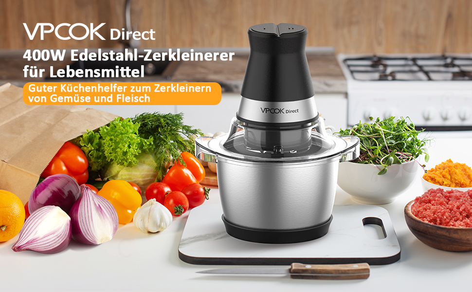 Електричний подрібнювач для кухні з нержавіючою сталею 1.2L, 400W, 4 леза