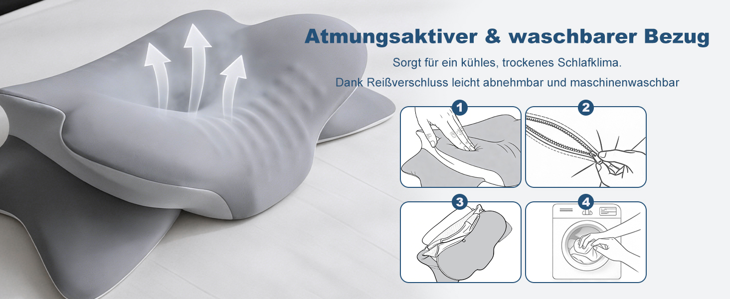 Подушка для шиї та голови з 3D-підтримкою шиї, CertiPUR-US та OEKO-TEX сертифікацією, для тих, хто спить на боці, спині та животі. Дихаюча, знімний та пральний чохол.