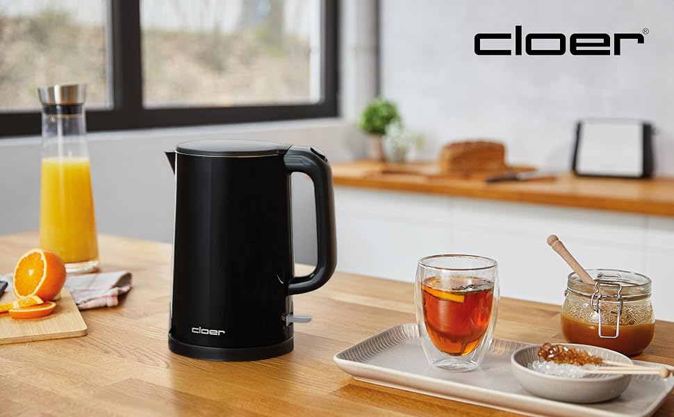 Електричний чайник Cloer 4320, 1.5л, 1500Вт, нержавіюча сталь, чорний