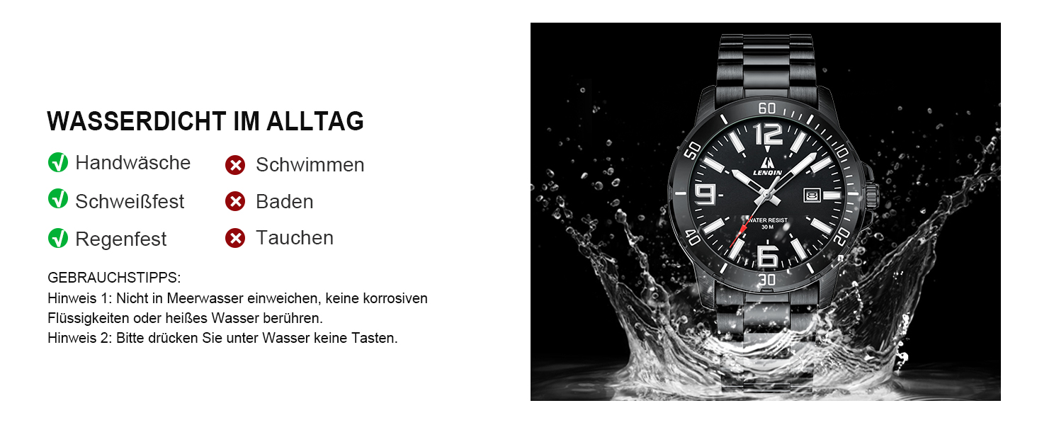 Годинник чоловічий LN LENQIN з нержавіючої сталі, водонепроникний, з датою, кварцовий, аналоговий, чорний, бізнес-стиль