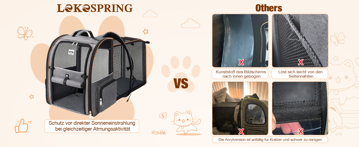 Розширюваний рюкзак для кота/собаки, до 8 кг, сірий. Рюкзак-переноска для тварин з безпечною шнуркою та підстилкою, 32 x 28 x 42 см