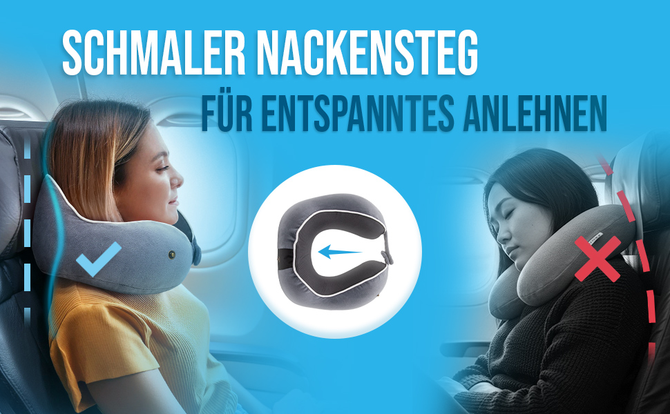 Подушка для шиї Calm – Memory Foam, для подорожей (літак, авто) – регульована ширина коміра, ергономічний дизайн, для дорослих, знімний чохол, сіра