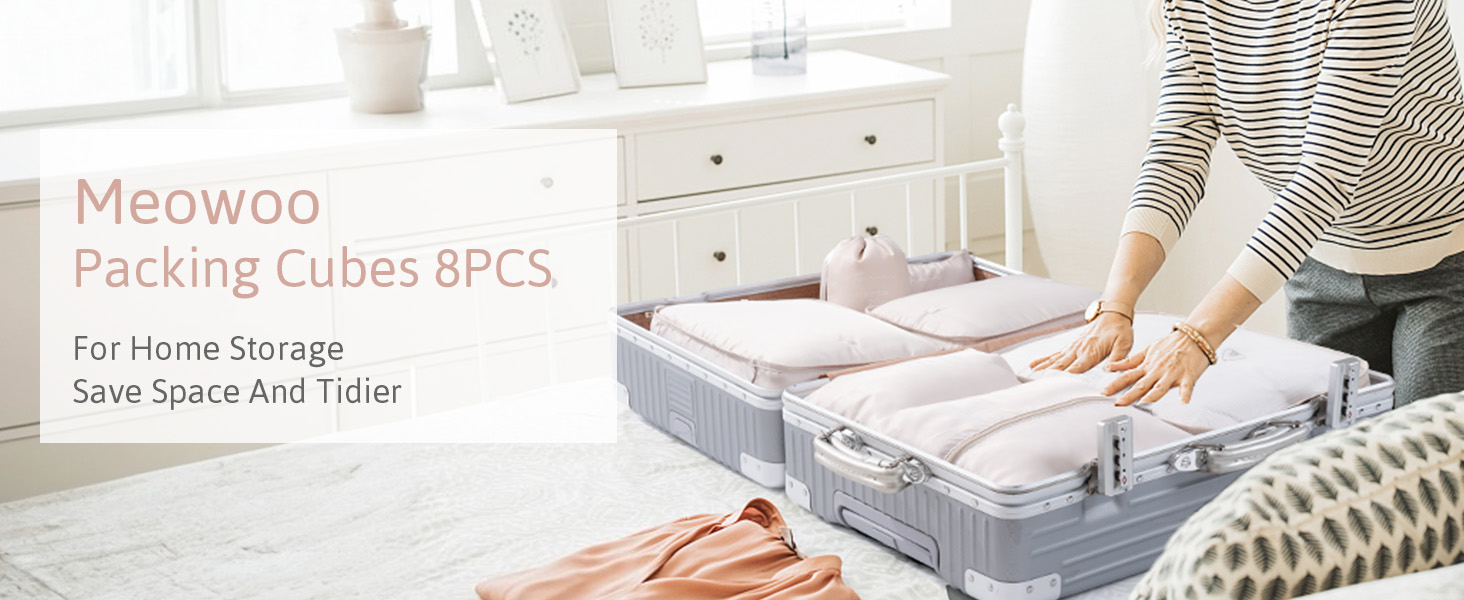 Органайзер для валізи Meowoo, 8 шт. - набір кубиків для пакування, валізні органайзери для подорожей та бізнесу, сумки для одягу, система зберігання багажу (Бежевий)