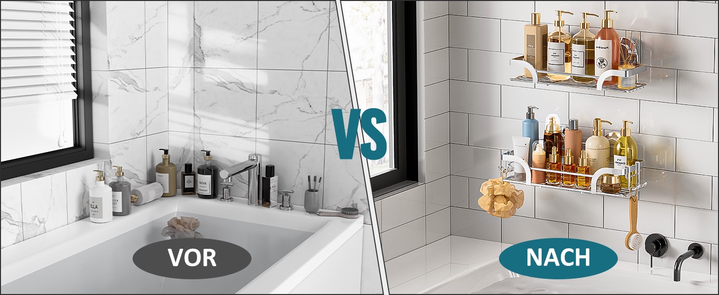 Поличка для душу TAILI без свердління, регульована, набір 2 шт. з гачками, нержавіюча сталь, чорний/срібний, органайзер для душу, кухні, ванної кімнати