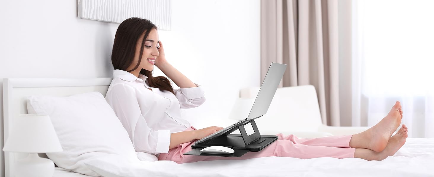 Зручний лапдеск AboveTEK для ноутбука: ергономічний, з антиковзким покриттям, захистом від нагріву та вбудованим ковриком для миші. Ідеально для роботи в ліжку, на дивані та в подорожах (чорний)