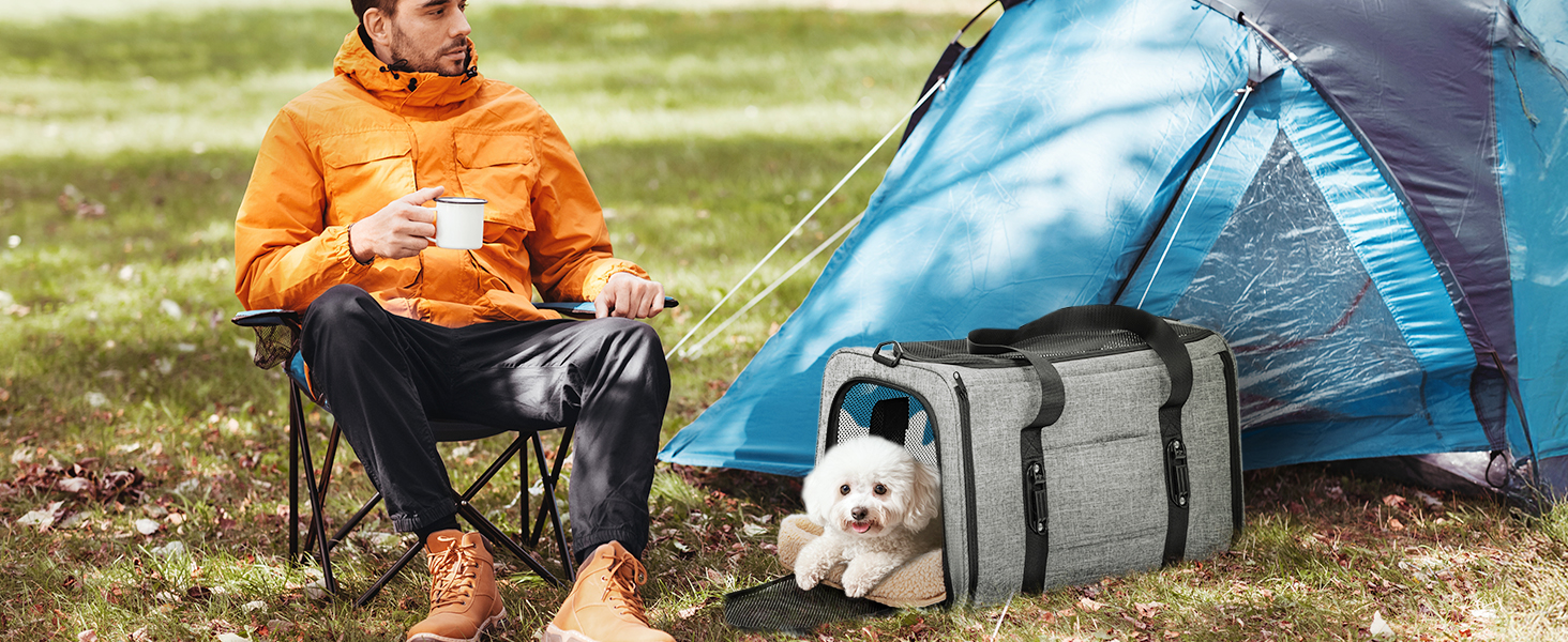 Транспортна переноска для кота/собаки Petsfit - складана переноска для авто з м'яким килимком, синього кольору