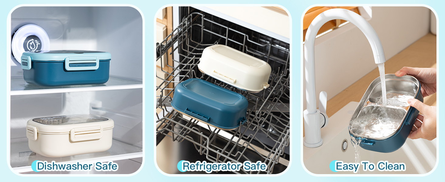 Ланчбокс Lille Home Bento з нержавіючої сталі, 850 мл, 2 відділення, витікання, з сумкою та столовими приборами, BPA-free (Світло-блакитний)