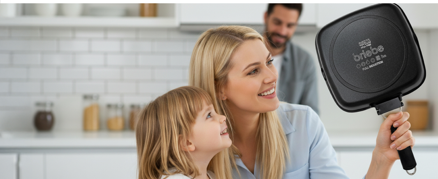 Гриль-сковорода Brieve Black Titanium індукційна, алюмінієва, з антипригарним покриттям, складана, 20x20 см