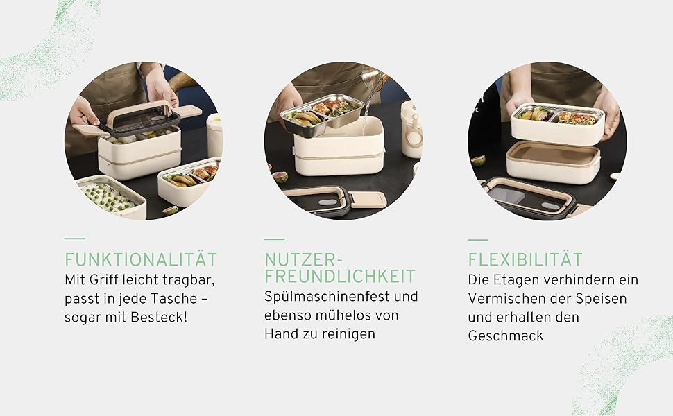 Бенто-бокс 'Taylor', 2 яруси з відділеннями, преміум нержавіюча сталь, без BPA, з посудом, для їжі на виніс, Meal Prep для дорослих, витримує мікрохвильову піч, герметичний