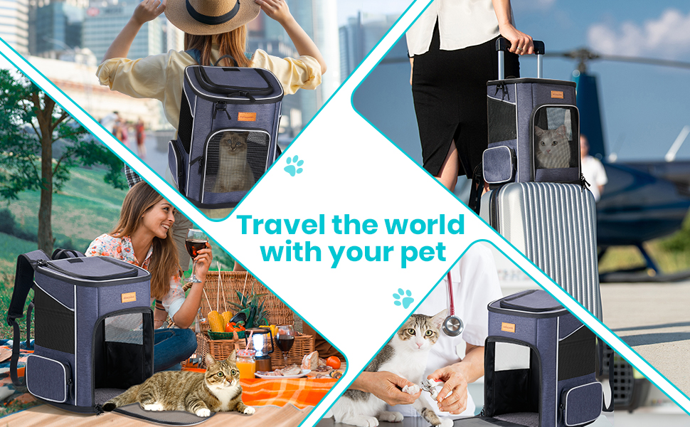 Рюкзак-переноска для котів та маленьких собак Morpilot, 7 кг, блакитний, 33L x 28B x 42H см