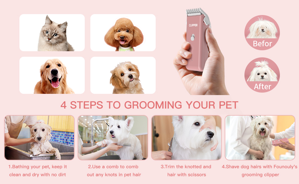 Професійний набір для грумінгу котів та собак Favrison: тиха машинка для стрижки, набір для догляду за шерстю