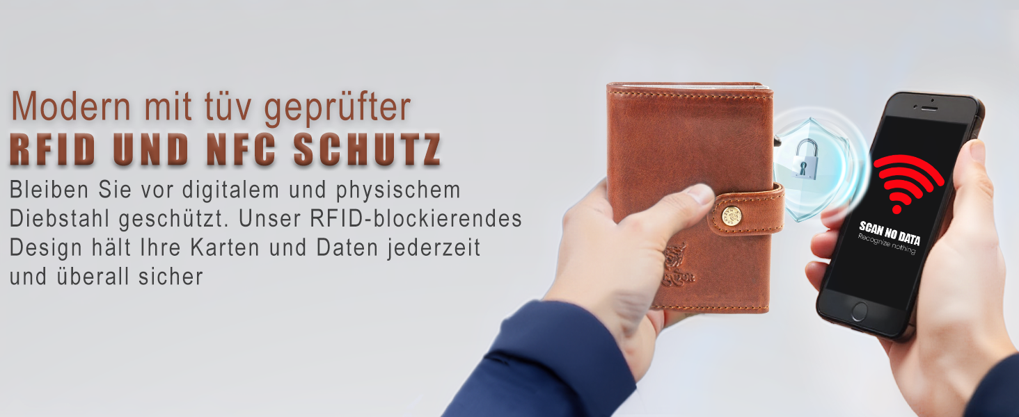 Гаманець Matador Slim Miami з RFID захистом, шкіряний, коричневий - мінімалістичний портмоне для чоловіків з поп-ап механізмом та відділенням для монет
