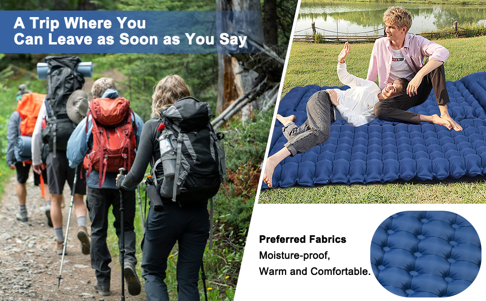 Каремат туристичний самонадувний TECHSHARE, посилений, для кемпінгу та відпочинку на природі, з насосом, блакитний