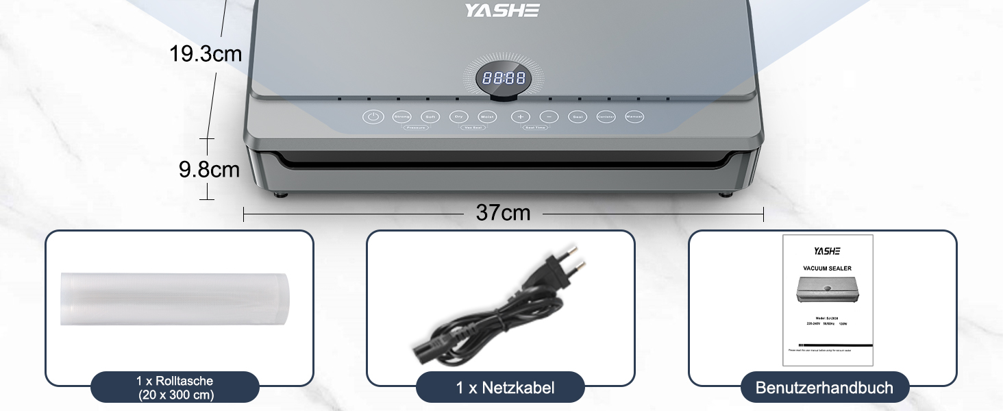 Вакуумний пакувальник YASHE 80KPA з магнітною кришкою, 10-в-1, подвійна зварювальна лінія та подвійна поршнева помпа, зберігання рулонів, для зберігання продуктів