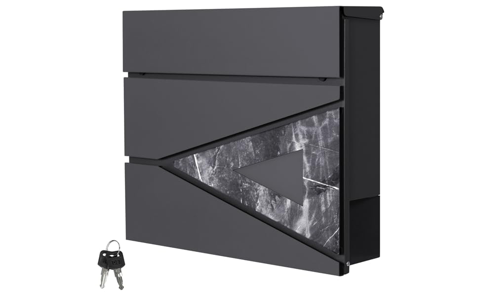 Поштовий ящик ML-Design 37x36,5x11 см антрацит/під дерево, сталевий, з газетницею, замок на 2 ключі, настінний, сучасний дизайн