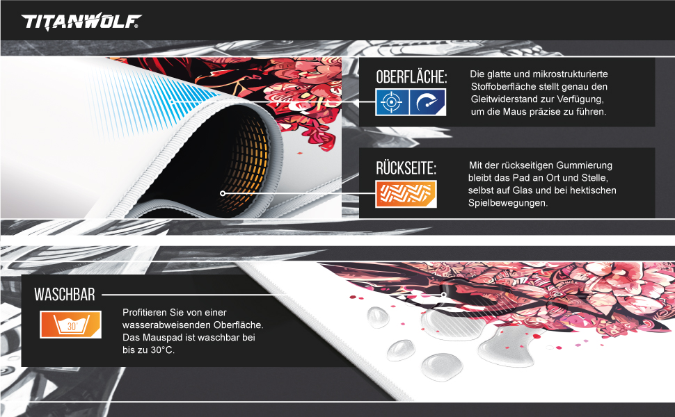 Килимок для миші CSL Titanwolf XXL 900x400mm - великий ігровий килимок для миші з покращеною точністю та швидкістю