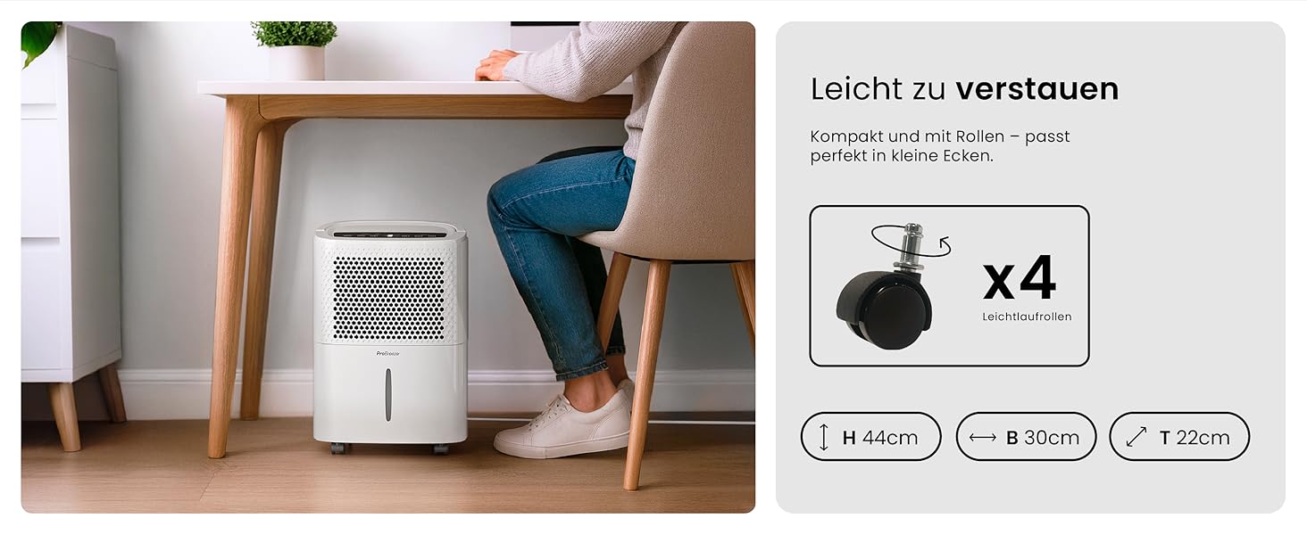 Про Бріз® Eco Kompakt 12L/день - Розумний осушувач повітря з Wi-Fi, LED-дисплеєм, функцією сушіння та автоматичним вимкненням (12л, 20 м²)