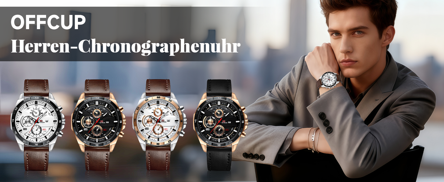 Годинник чоловічий OFF-CUP з датою, кварцовий хронограф, коричневий ремінець з натуральної шкіри. Елегантний аксесуар для чоловіків, casual та business стилю. Прекрасний подарунок.