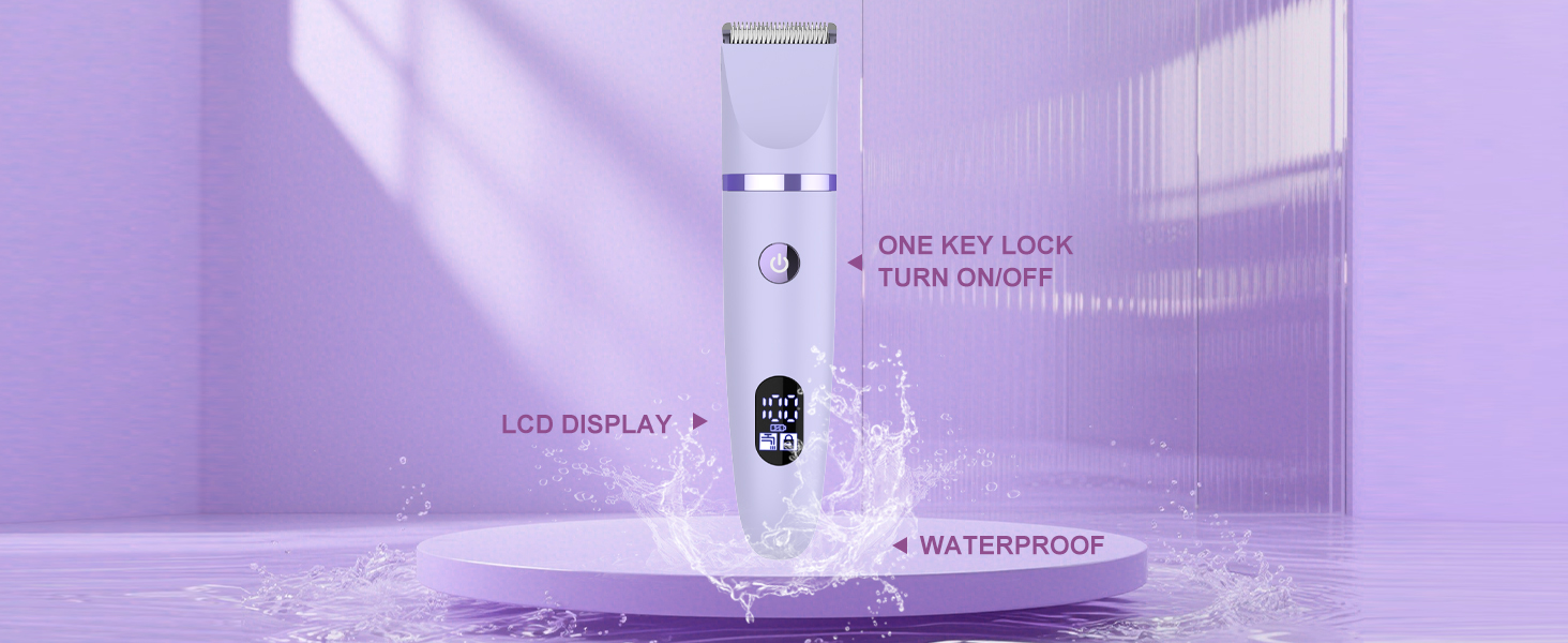 Електричний жіночий триммер 3-в-1 для обличчя, тіла та зони бікіні. Вологостійкий, з LCD-дисплеєм (фіолетовий)